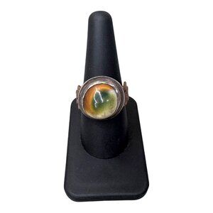 Antique 1945 Arts Crafts Operculum Sterling Silver Ring Size 7 Vintage Handmade